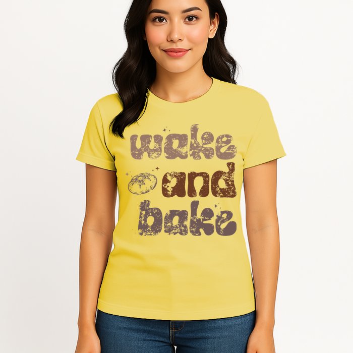 Retro Wake And Bake Funny Sourdough Starter Bread Baking Womens T-Shirt