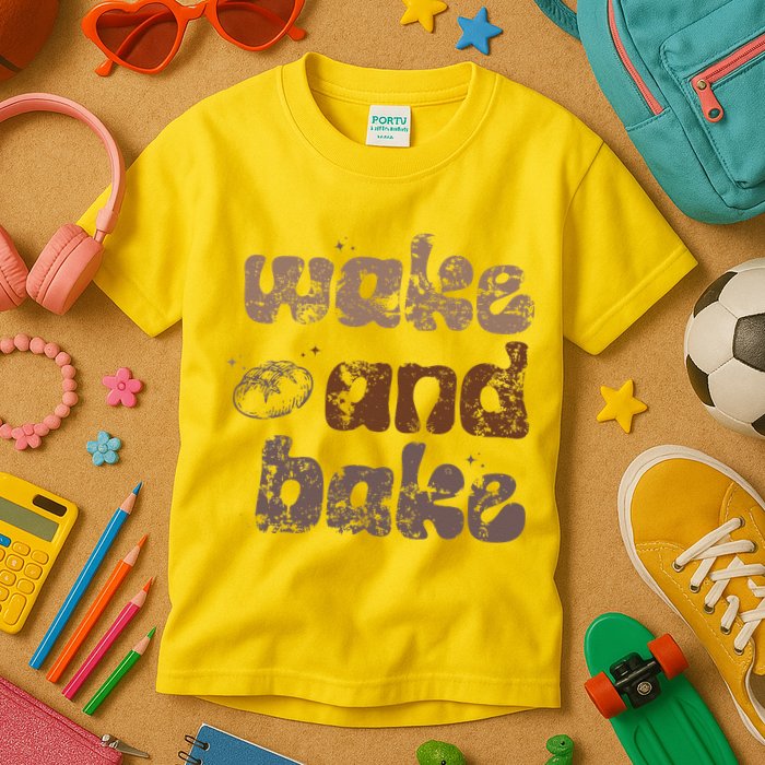 Retro Wake And Bake Funny Sourdough Starter Bread Baking Kids T-Shirt