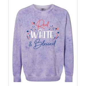 Red White And Blessed 4th Of July Patriotic America Flag Cute Gift Colorblast Crewneck Sweatshirt