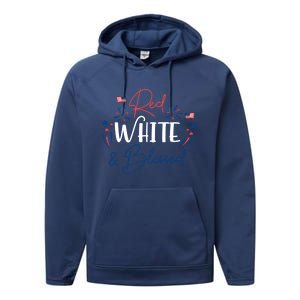 Red White And Blessed 4th Of July Patriotic America Flag Cute Gift Performance Fleece Hoodie