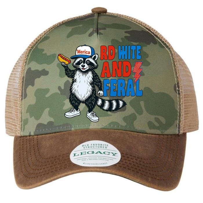 Red White And Feral Funny Raccoon 4th Of July Legacy Tie Dye Trucker Hat