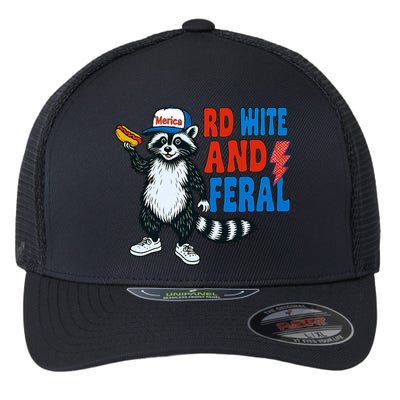 Red White And Feral Funny Raccoon 4th Of July Flexfit Unipanel Trucker Cap