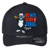 Red White And Feral Funny Raccoon 4th Of July Flexfit Unipanel Trucker Cap