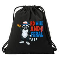Red White And Feral Funny Raccoon 4th Of July Drawstring Bag