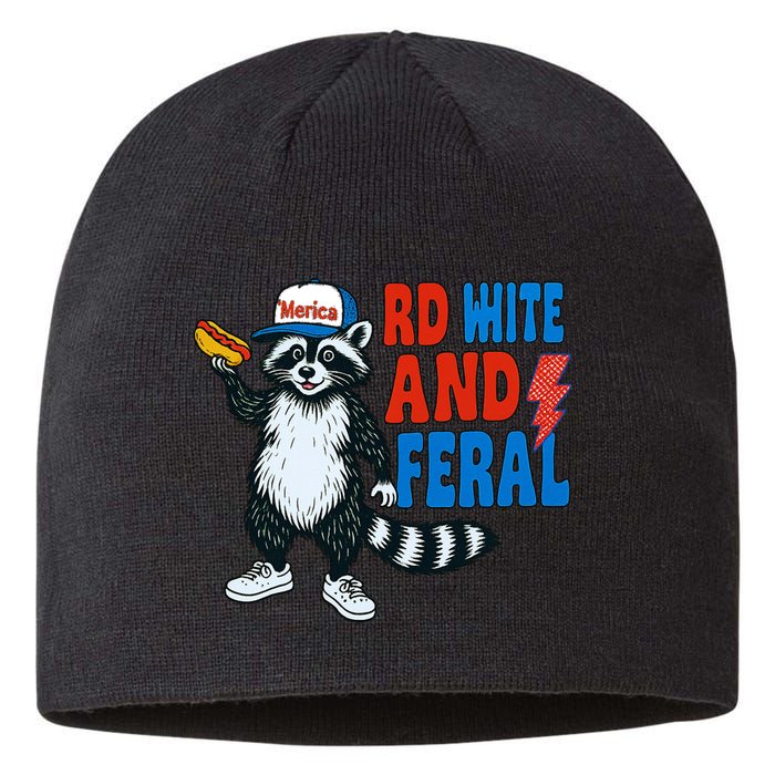 Red White And Feral Funny Raccoon 4th Of July Sustainable Beanie