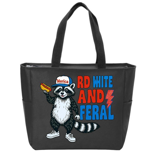 Red White And Feral Funny Raccoon 4th Of July Zip Tote Bag