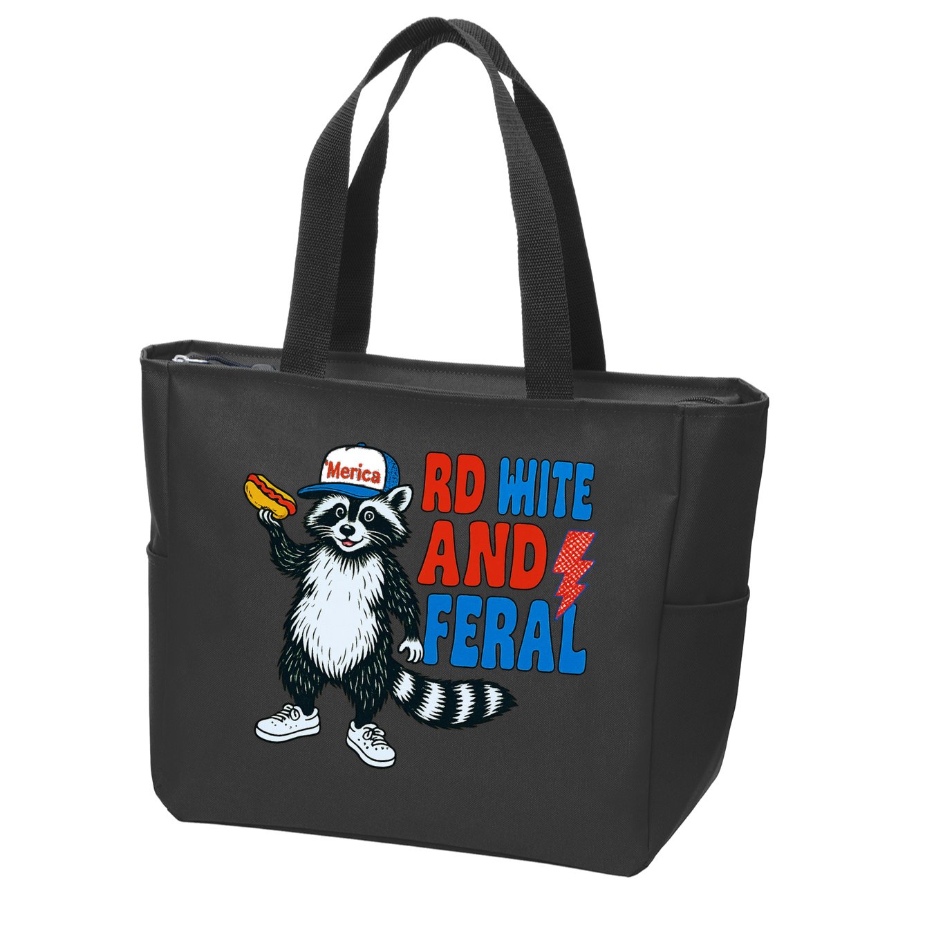 Red White And Feral Funny Raccoon 4th Of July Zip Tote Bag