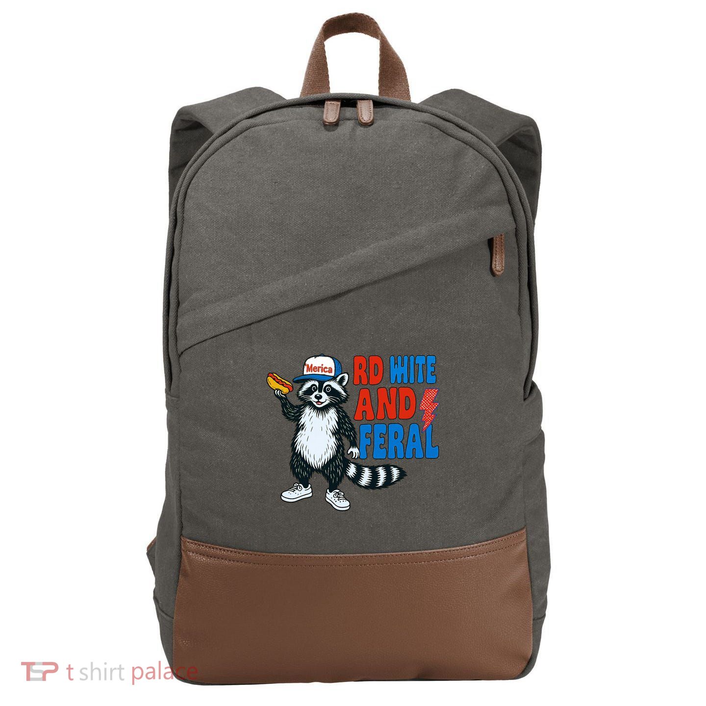 Red White And Feral Funny Raccoon 4th Of July Cotton Canvas Backpack