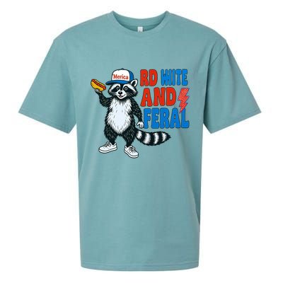 Red White And Feral Funny Raccoon 4th Of July Sueded Cloud Jersey T-Shirt