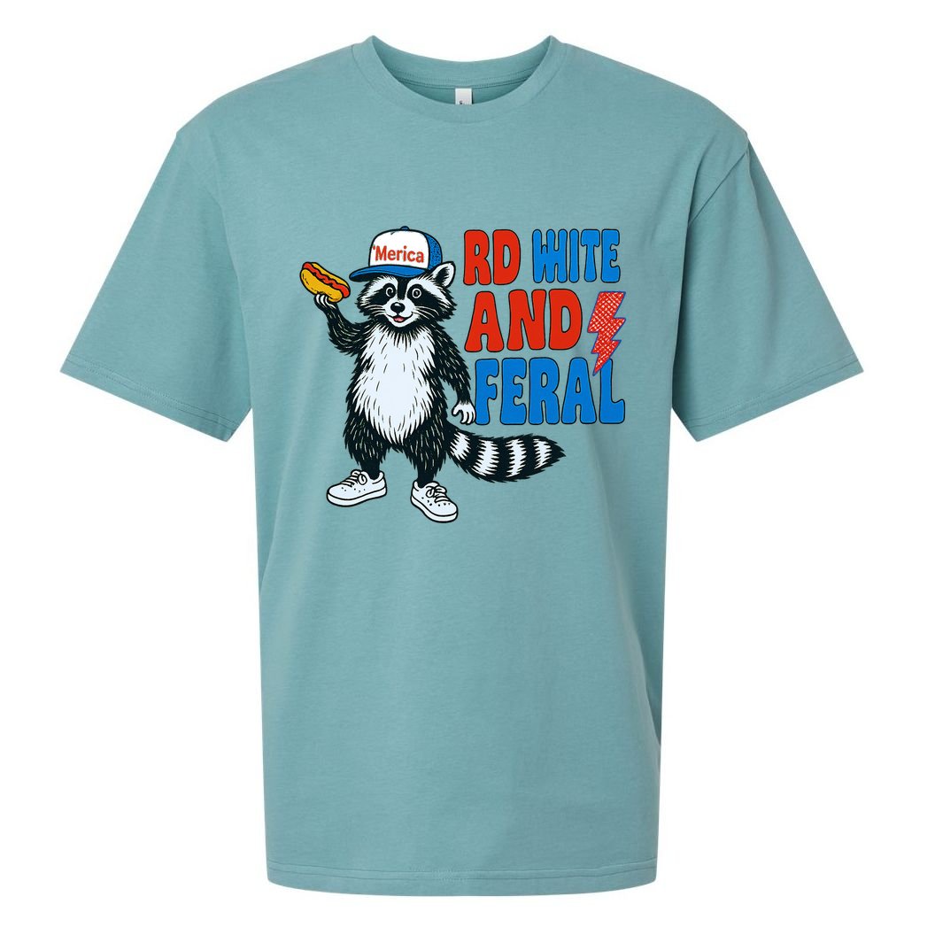 Red White And Feral Funny Raccoon 4th Of July Sueded Cloud Jersey T-Shirt