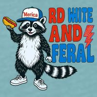 Red White And Feral Funny Raccoon 4th Of July Sueded Cloud Jersey T-Shirt