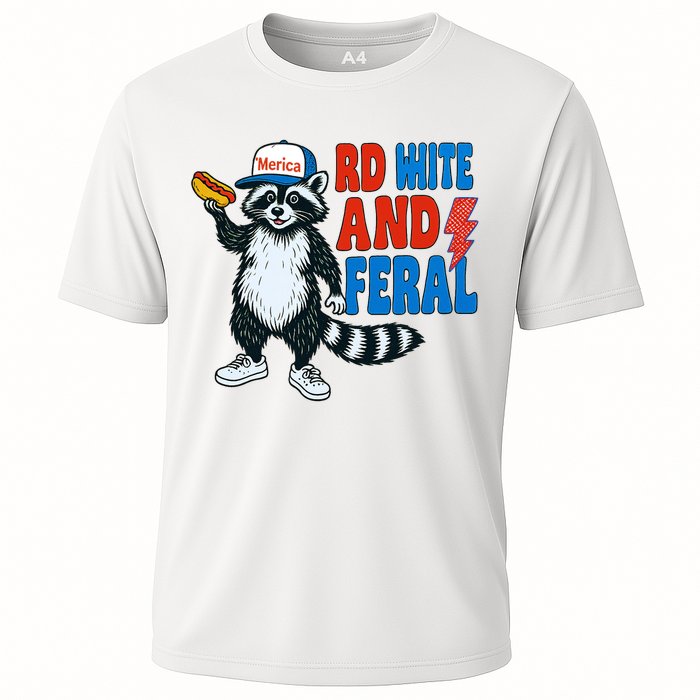 Red White And Feral Funny Raccoon 4th Of July Performance Shirt