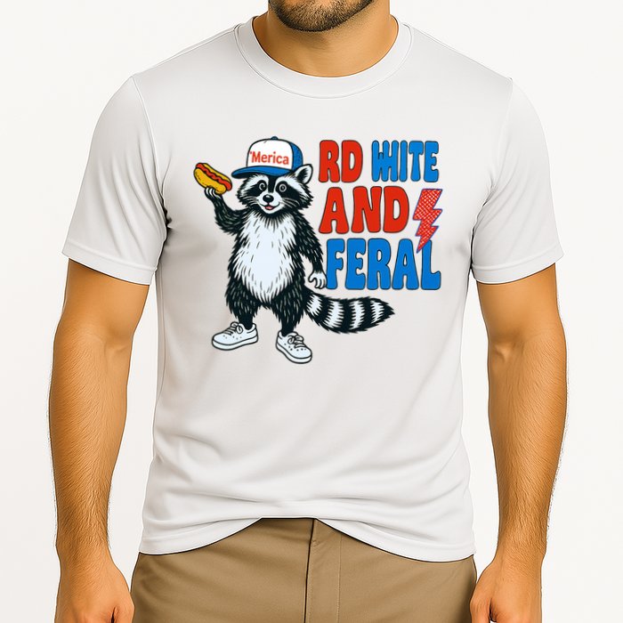 Red White And Feral Funny Raccoon 4th Of July Performance Shirt