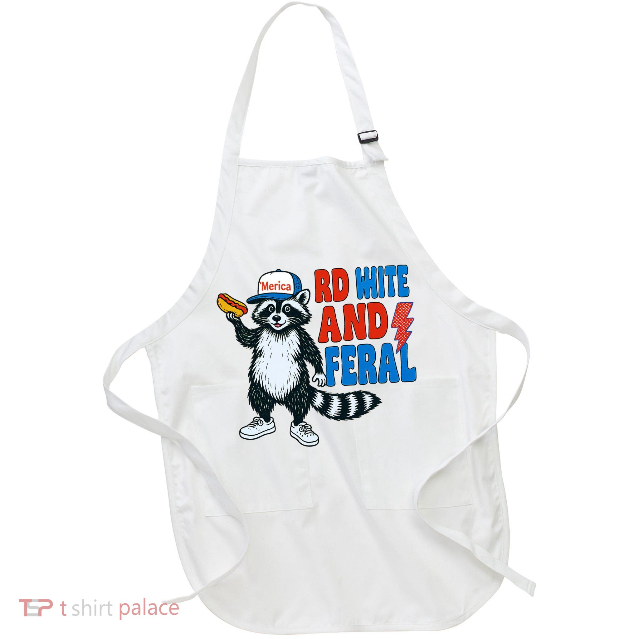 Red White And Feral Funny Raccoon 4th Of July Apron