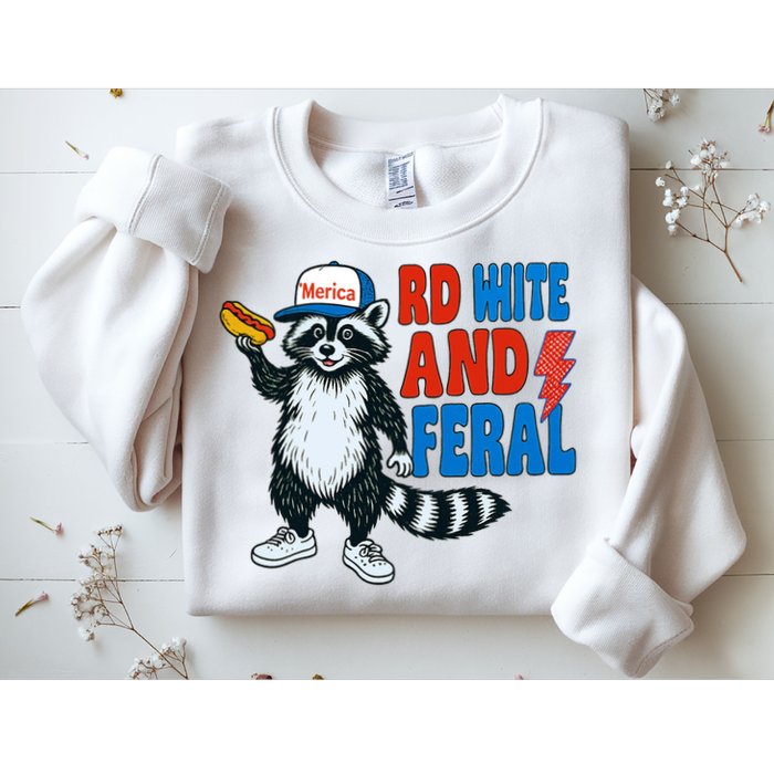Red White And Feral Funny Raccoon 4th Of July Sweatshirt