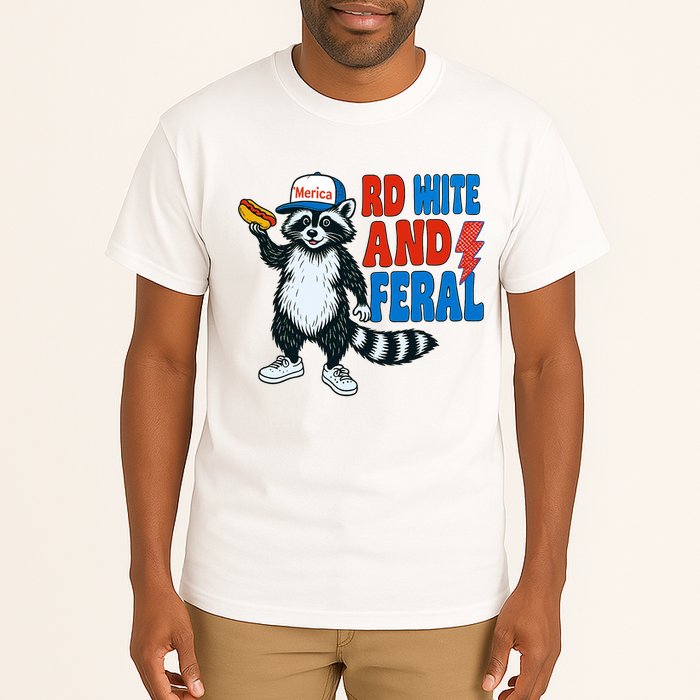 Red White And Feral Funny Raccoon 4th Of July Tall T-Shirt