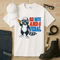 Red White And Feral Funny Raccoon 4th Of July Tall T-Shirt