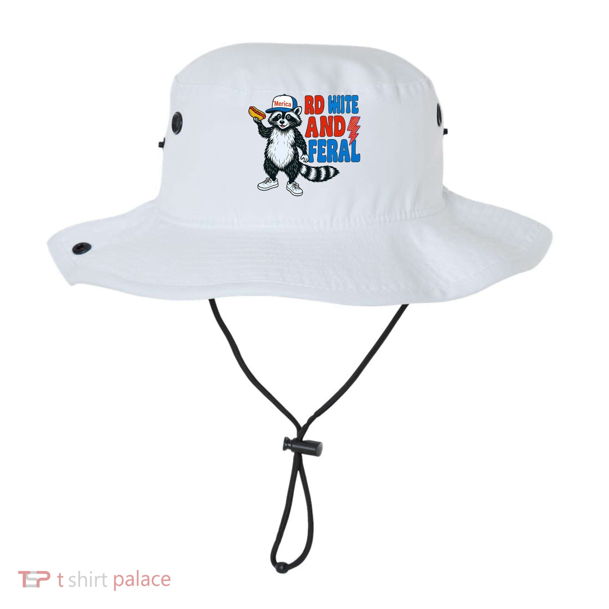 Red White And Feral Funny Raccoon 4th Of July Bucket Hat