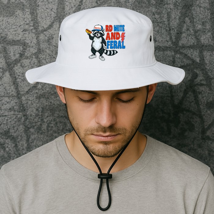 Red White And Feral Funny Raccoon 4th Of July Bucket Hat