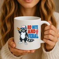Red White And Feral Funny Raccoon 4th Of July Mug