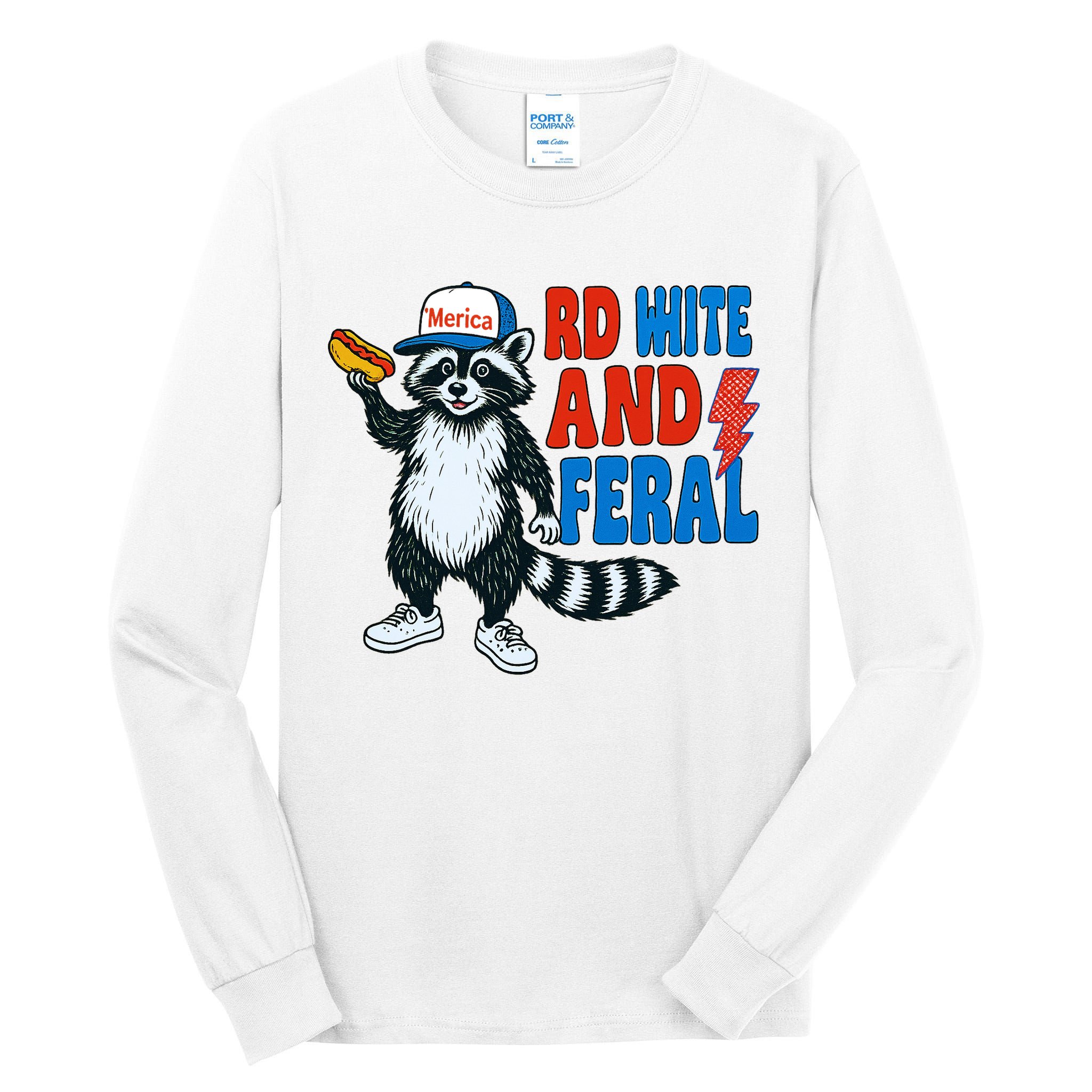 Red White And Feral Funny Raccoon 4th Of July Tall Long Sleeve T-Shirt