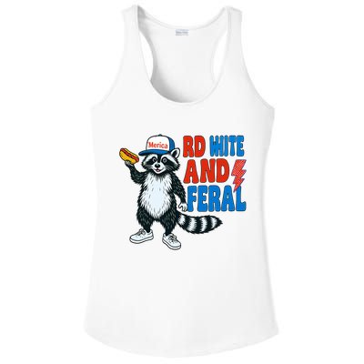Red White And Feral Funny Raccoon 4th Of July Ladies PosiCharge Competitor Racerback Tank