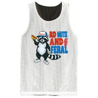 Red White And Feral Funny Raccoon 4th Of July Mesh Reversible Basketball Jersey Tank