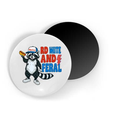 Red White And Feral Funny Raccoon 4th Of July Magnet