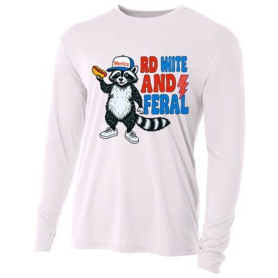 Red White And Feral Funny Raccoon 4th Of July Cooling Performance Long Sleeve Crew