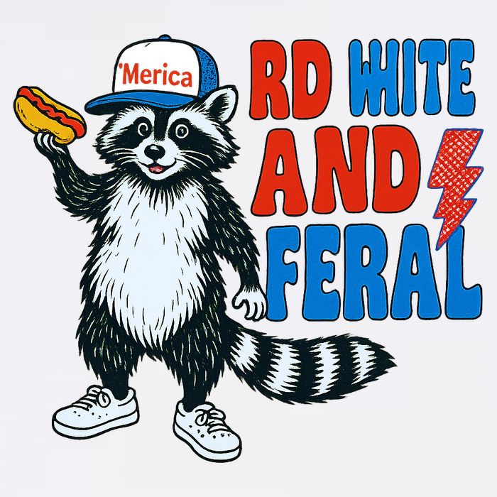 Red White And Feral Funny Raccoon 4th Of July Cooling Performance Long Sleeve Crew
