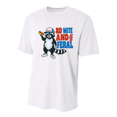 Red White And Feral Funny Raccoon 4th Of July Youth Performance Sprint T-Shirt