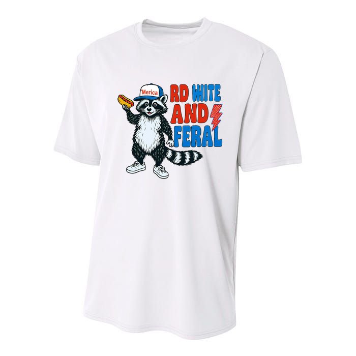 Red White And Feral Funny Raccoon 4th Of July Youth Performance Sprint T-Shirt
