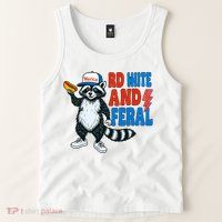 Red White And Feral Funny Raccoon 4th Of July Tank Top