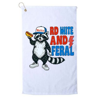 Red White And Feral Funny Raccoon 4th Of July Golf Towel