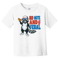 Red White And Feral Funny Raccoon 4th Of July Toddler T-Shirt