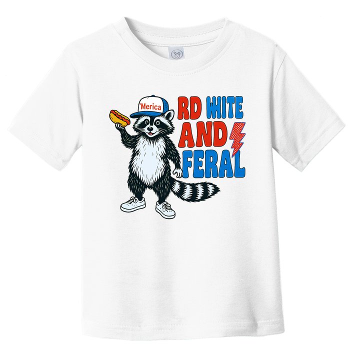 Red White And Feral Funny Raccoon 4th Of July Toddler T-Shirt