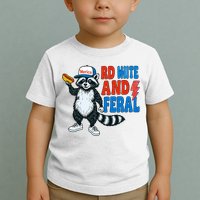 Red White And Feral Funny Raccoon 4th Of July Toddler T-Shirt