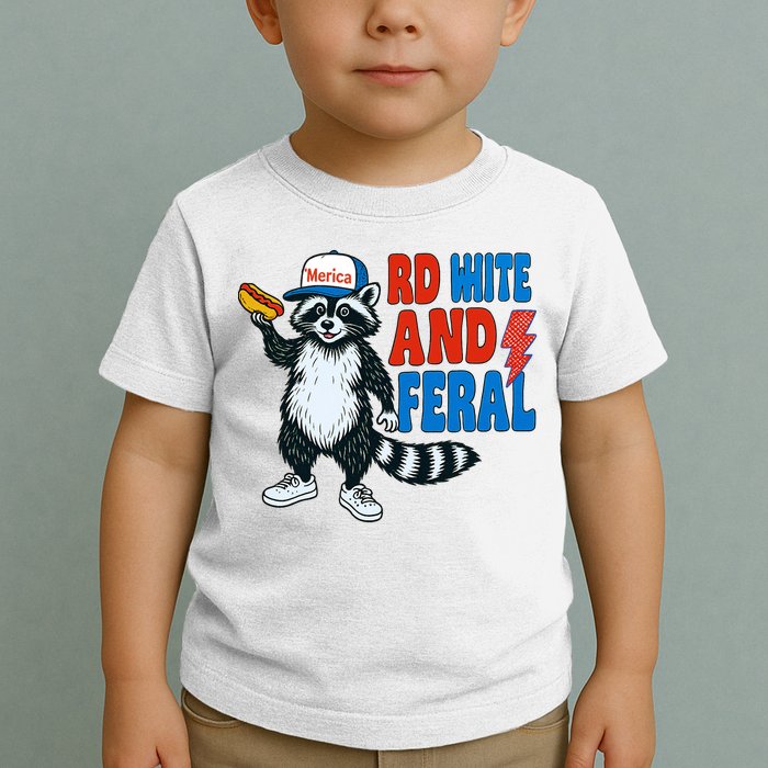 Red White And Feral Funny Raccoon 4th Of July Toddler T-Shirt