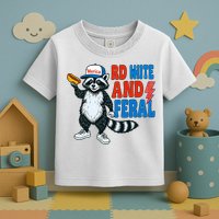 Red White And Feral Funny Raccoon 4th Of July Toddler T-Shirt