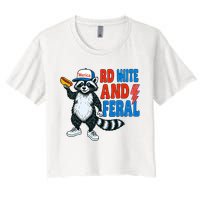 Red White And Feral Funny Raccoon 4th Of July Crop Top