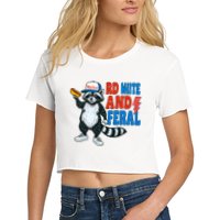 Red White And Feral Funny Raccoon 4th Of July Crop Top