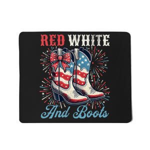 Red White And Boots Cute Coquette Cowgirl Independence Day Mousepad