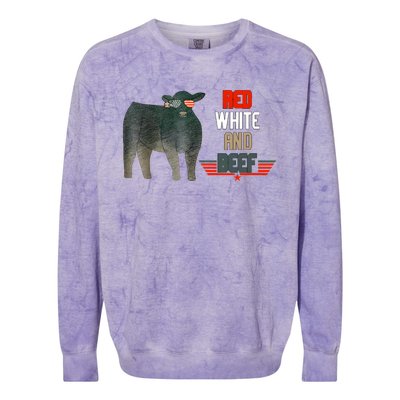 Red White And Funny Beef 4th Of July Colorblast Crewneck Sweatshirt