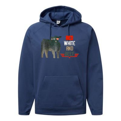 Red White And Funny Beef 4th Of July Performance Fleece Hoodie