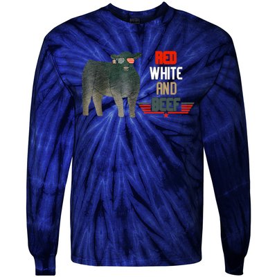 Red White And Funny Beef 4th Of July Tie-Dye Long Sleeve Shirt