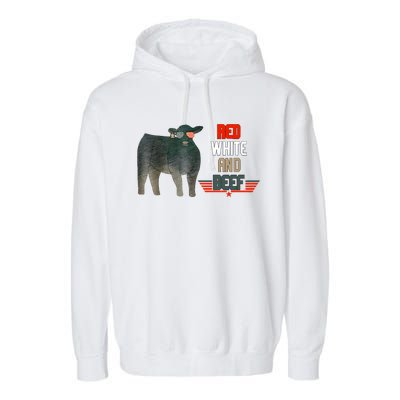 Red White And Funny Beef 4th Of July Garment-Dyed Fleece Hoodie