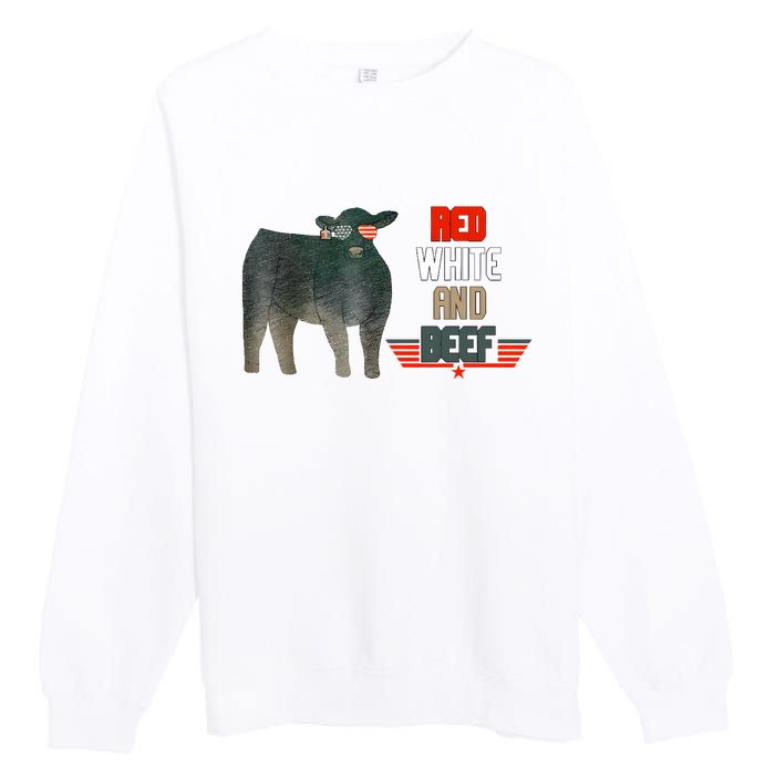 Red White And Funny Beef 4th Of July Premium Crewneck Sweatshirt