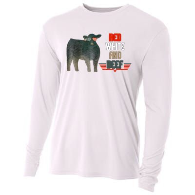 Red White And Funny Beef 4th Of July Cooling Performance Long Sleeve Crew