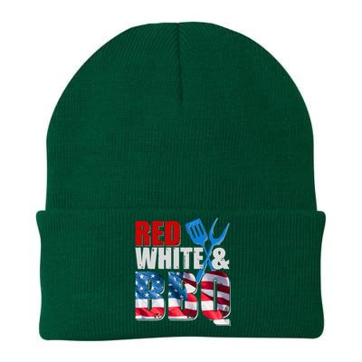 Red White And BBQ American USA Flag Knit Cap Winter Beanie