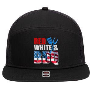 Red White And BBQ American USA Flag 7 Panel Mesh Trucker Snapback Hat